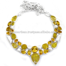 Rutileted Quartz Citrine & Biwa Pearl Gemstone With Sterling Silver Wedding Wear Necklace Jewellery